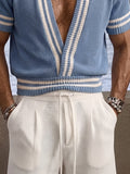 Summer Contrast Color V-Neck Knit Shirt