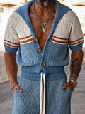 Casual Colorblock Stripe Crochet Knit Matching Set
