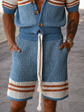 Casual Colorblock Stripe Crochet Knit Matching Set