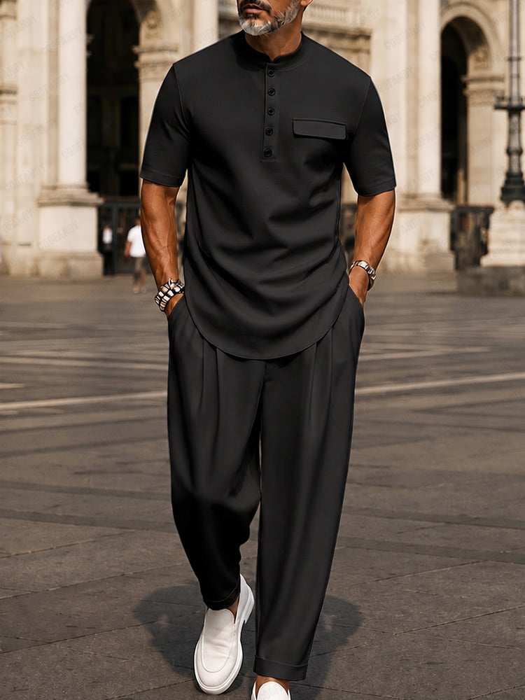COOFANDY Modern Two-Piece Men's Set – Short Sleeve Button Shirt