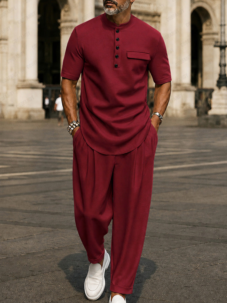 COOFANDY Modern Two-Piece Men's Set – Short Sleeve Button Shirt