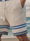 Casual Contrast Trim Knit Braided Beach Shorts