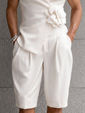 Avant-Garde Style Floral Decor Vest Shorts Set