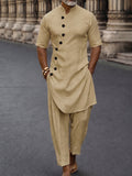 Premium Cotton Diagonal Placket Longline Top Pants Set