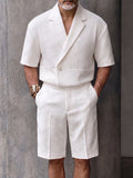 Smart Casual Pleated Short Sleeve Blazer Shorts Set