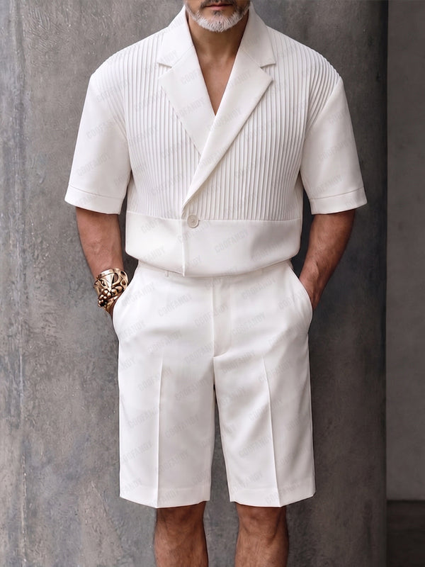 Smart Casual Pleated Short Sleeve Blazer Shorts Set