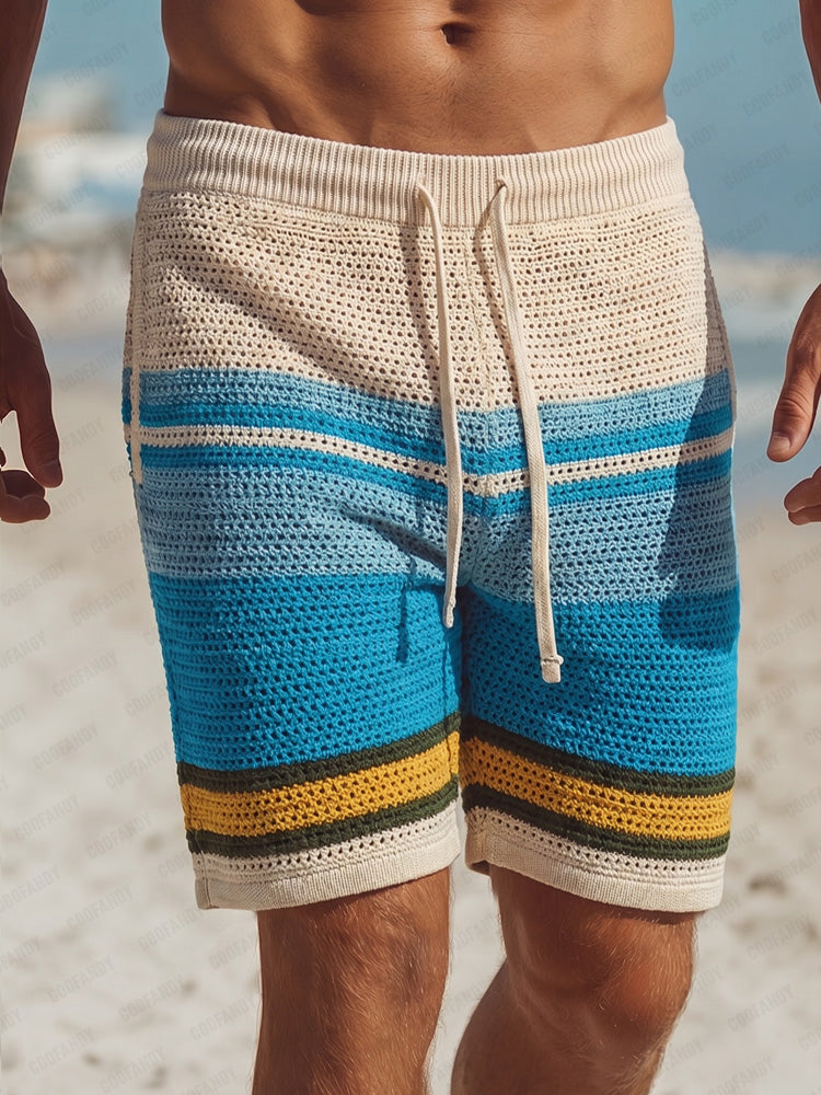 COOFANDY Men's Knit Beach Shorts – Striped Summer Casual Shorts