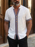 Ethnic Style Contrast Striped 100% Cotton Shirt