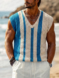 Casual Contrast Crochet Knit Tank Top