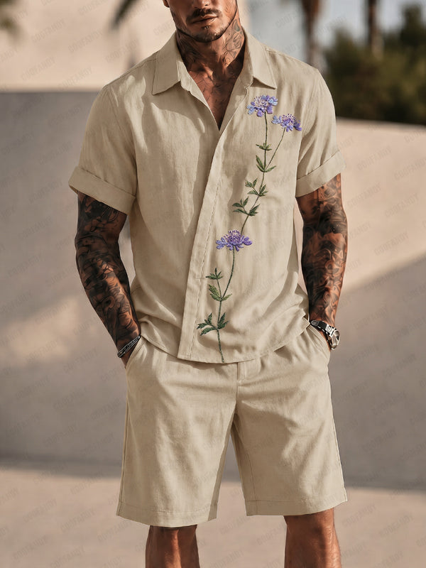 Resort Casual Embroidered Shirt and Shorts Set