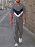 Casual Loose Color Block T-shirt Pants Sets