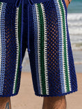 Resort Contrast Color Stripe Knit Braided Shorts