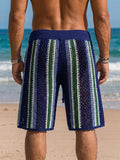 Resort Contrast Color Stripe Knit Braided Shorts