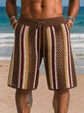Resort Contrast Color Stripe Knit Braided Shorts