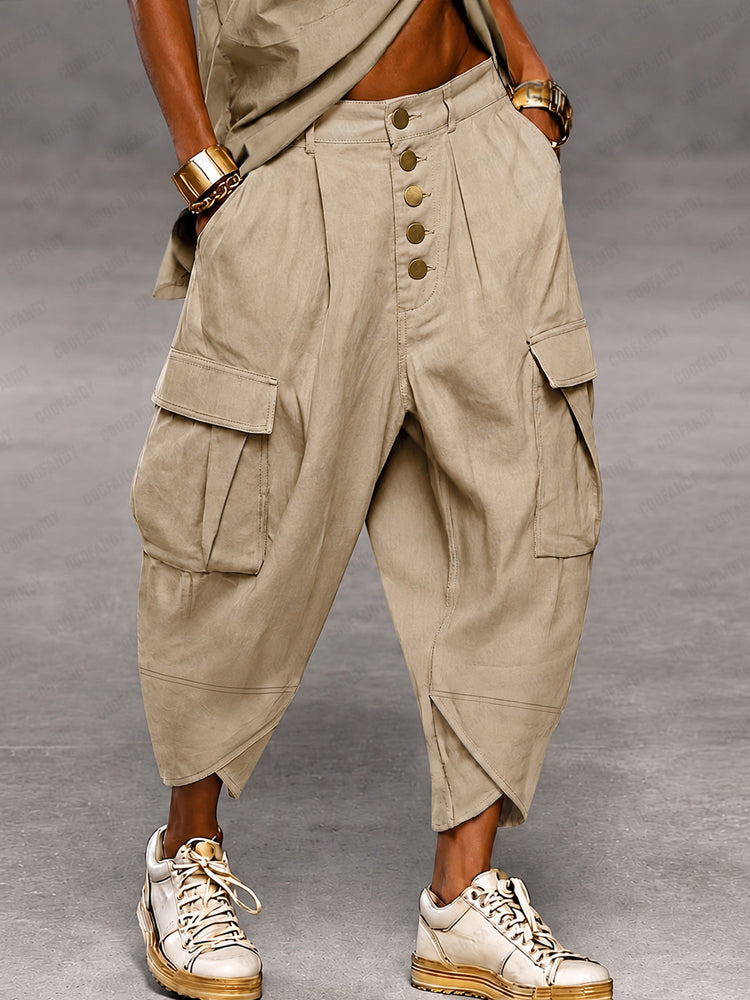 COOFANDY Men?¡¥s Cargo Harem Pants ¡§C Button Fly Relaxed