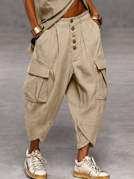 COOFANDY Men¡¯s Cargo Harem Pants ¨C Button Fly Relaxed Streetwear