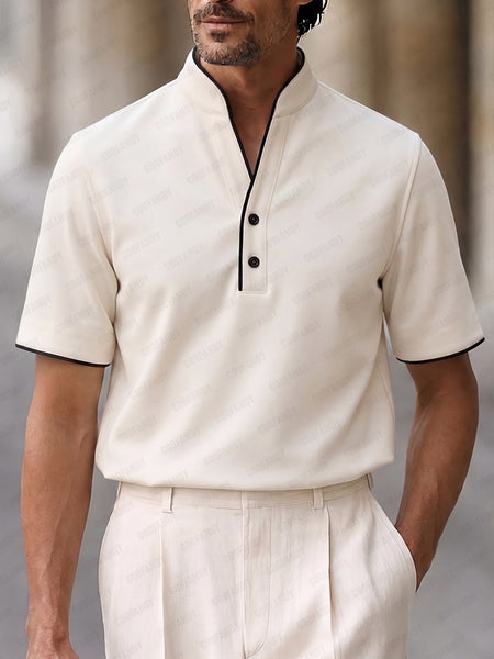 Casual Contrast Trim Stand Collar Top | Men's Versatile Short