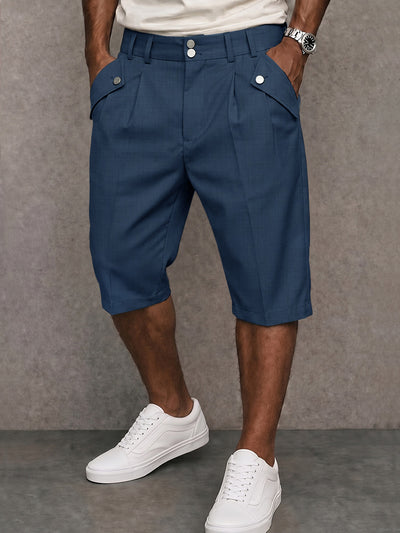 Modern Commuter Button Accent Suit Shorts | Men's Dress Shorts Solid Gray / XXXL