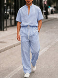 Casual Seersucker Pinstripe Waist Tie Top Pants Set