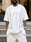 Casual Loose Contrast Seam Design T-Shirt Set