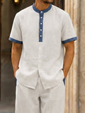 Casual 100% Cotton Contrast Henley Shirt Set