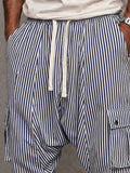 Versatile Pinstripe Drop Crotch Drawstring Shorts