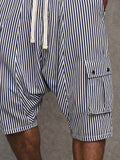 Versatile Pinstripe Drop Crotch Drawstring Shorts