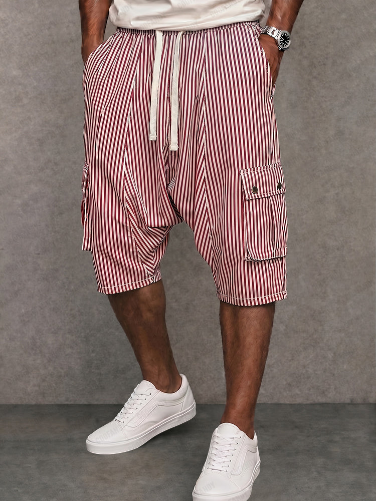 OOFANDY Men's Striped Harem Shorts – Drawstring Cargo Pocket