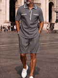 Elegant Contrast Trim Polo Shirt Shorts Set