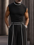 Fashion Contrast Stripe Mock Neck Matching Set