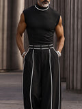 Fashion Contrast Stripe Mock Neck Matching Set