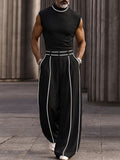 Fashion Contrast Stripe Mock Neck Matching Set