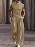 Fashion Contrast Stripe Mock Neck Matching Set