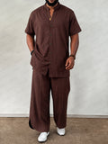 Casual Loose Mandarin Collar Shirt Pants Set