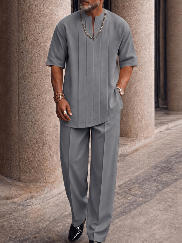 Smart Casual Pleated Front T-Shirt Pants Set