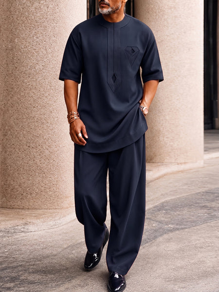 Men's Casual Creative Pocket Longline Top & Pants Set | Smart