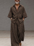 Vintage Loose Plaid Shirt and Wide-Leg Pants Set