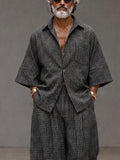 Vintage Loose Plaid Shirt and Wide-Leg Pants Set