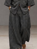 Vintage Loose Plaid Shirt and Wide-Leg Pants Set