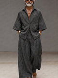 Vintage Loose Plaid Shirt and Wide-Leg Pants Set