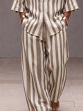 Versatile Loose Fit Wide Striped Shirt Pants Set