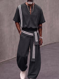 Fashion Sporty Contrast Color Stripe Matching Set