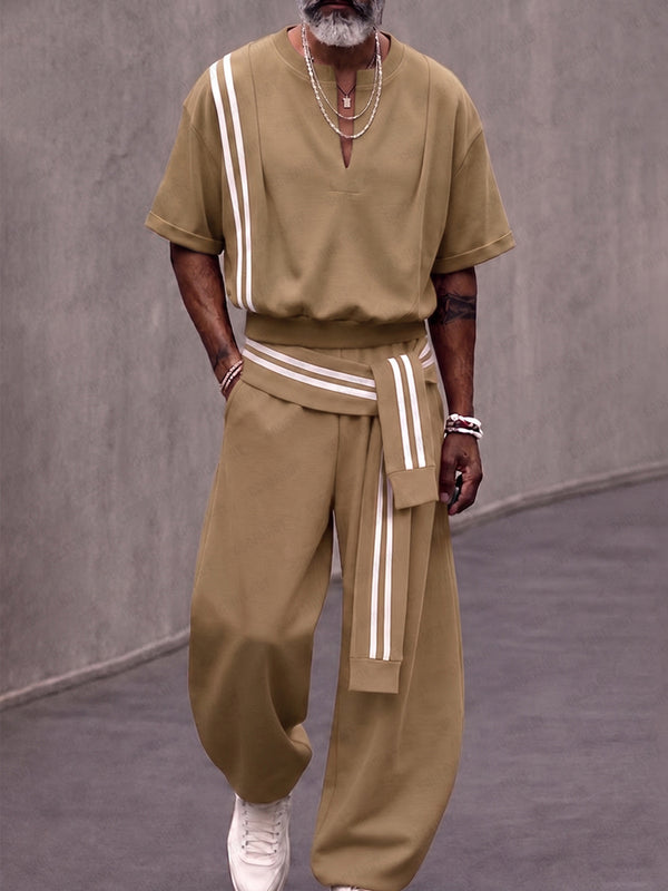 Fashion Sporty Contrast Color Stripe Matching Set