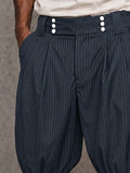 Casual Button Details Striped Lantern Shorts