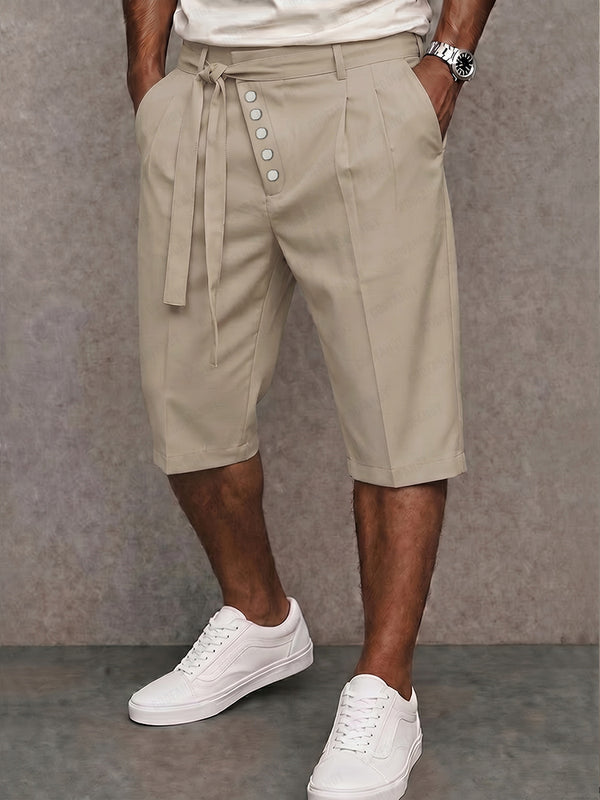 Casual Tie Waist Slant Placket Suit Shorts