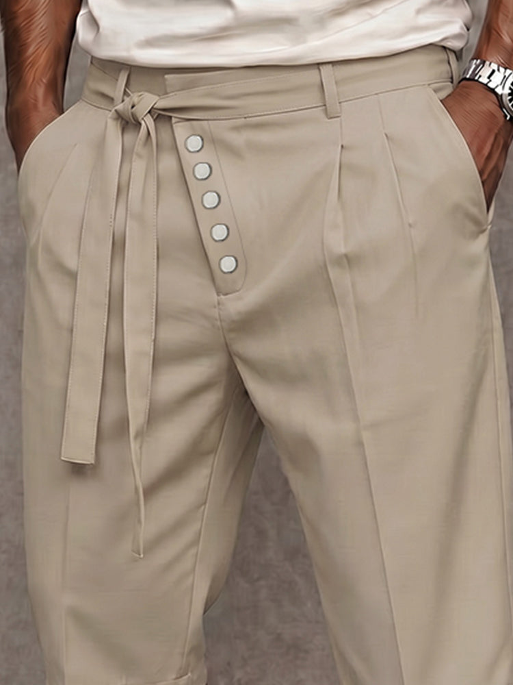 Men's Tie Waist Slant Placket Suit Shorts | Casual & Elegant