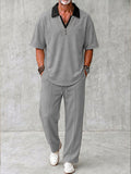 Urban Casual Contrast Collar Shirt Pants Set