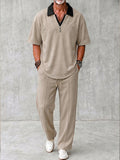 Urban Casual Contrast Collar Shirt Pants Set