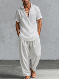 Casual 100% Cotton Crossover Front Shirt Pant Set