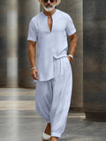 Minimalist Casual Front Slit V-Neck Top Pants Set